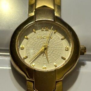 Elgin Gold Tone Watch EG386 Round Dial Women's works new battery